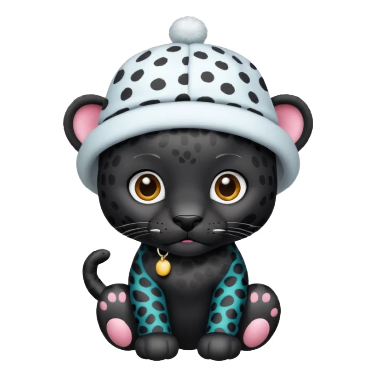A black jaguar wearing a baby hat sticker