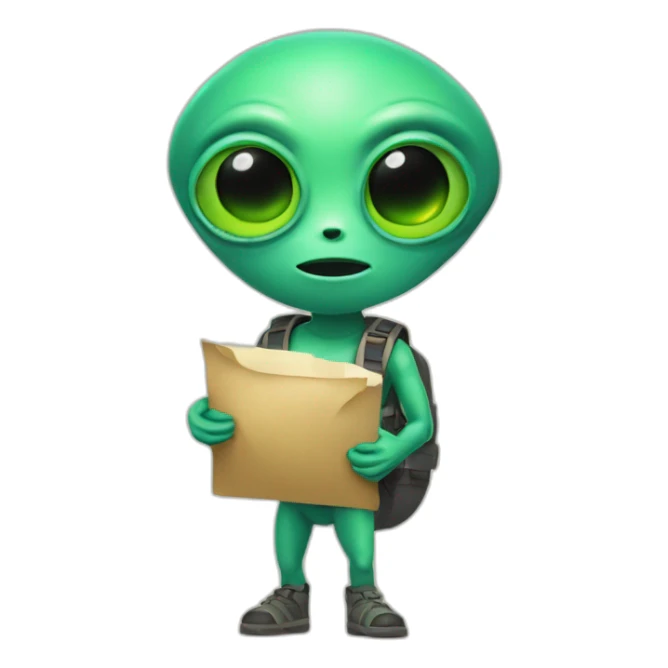 alien wearing a fanny pack and holding a map sticker