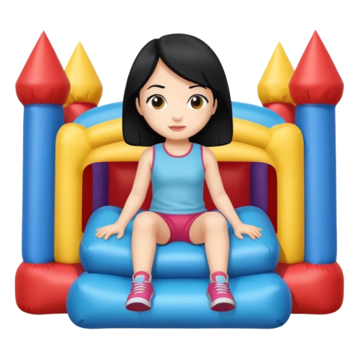 black hair girl-sitting-in-bouncy-house sticker