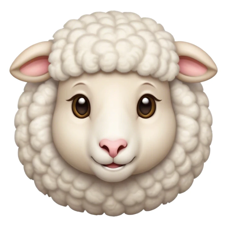 Cinematic Cute Sheep Portrait Emoji, Head tilted playfully and inquisitively, featuring a fluffy, pristine white fleece with soft, perky ears, round, sparkling gentle eyes filled with curiosity, Simplified yet irresistibly adorable features, highly detailed, glowing with a warm, friendly glow, high shine, affectionate and mellow, stylized with a touch of pastoral whimsy, bright and endearing, soft glowing outline, capturing the essence of a mischievous yet loving sheep, so playful it feels like it could graze out of the screen and into your arms! sticker