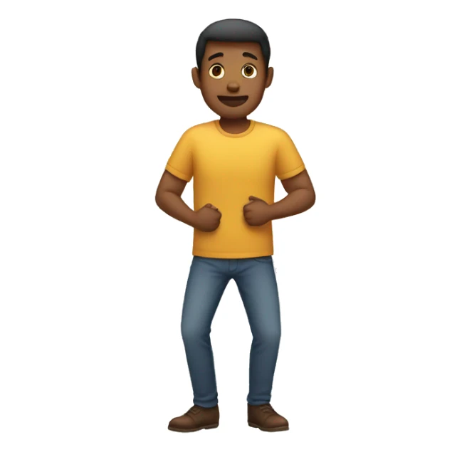 Man with knees pointing inwards and hands covering stomach sticker