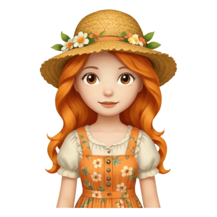 orange wavy long hair girl with wearing cottage core clothes sticker