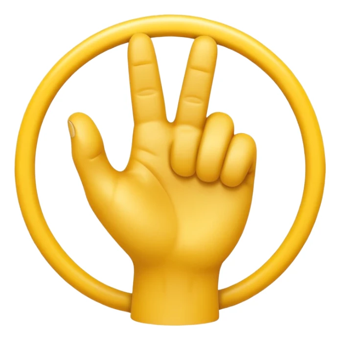 A 3D Apple-style yellow hand emoji, closed fist with only the index finger pointing upward, the finger making a circular motion as if drawing an imaginary circle in the air, dynamic curved motion lines around the finger to show the circular movement, smooth glossy texture, clean minimal background sticker