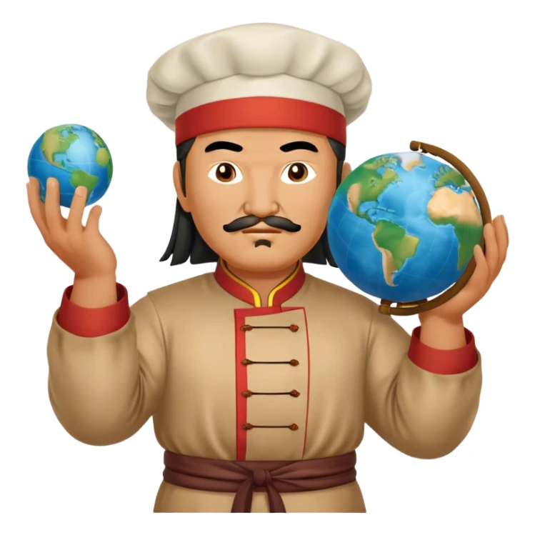 genghis khan as a cook and holds a globe on his both hands sticker