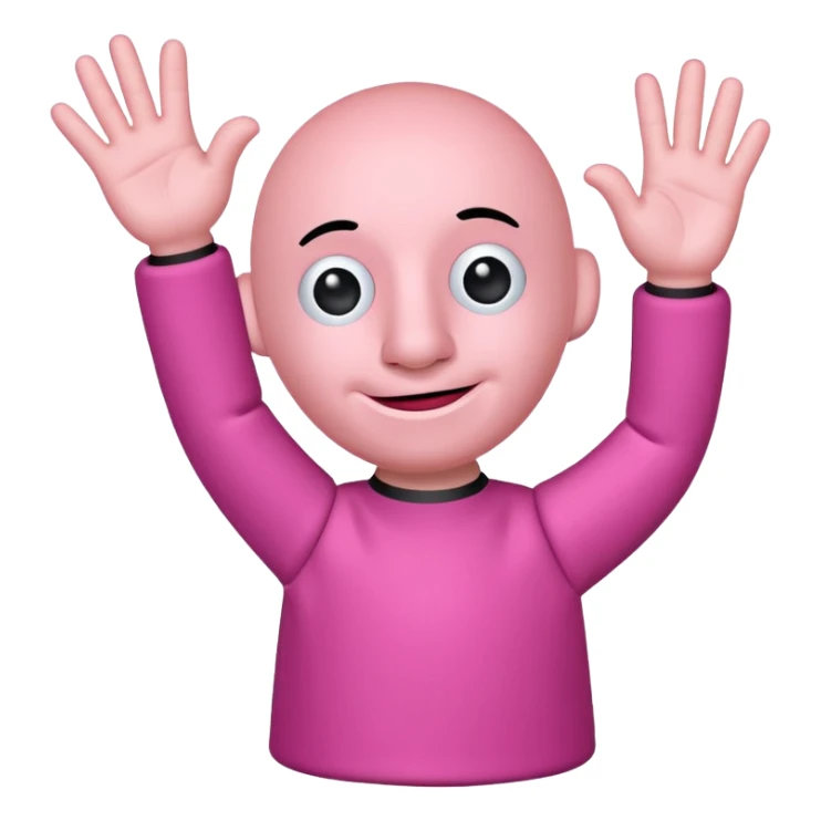A pink puppet with no ears nose legs, and three fingers sticker