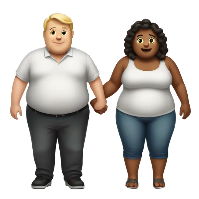 A couple of very fat people holding hands sticker