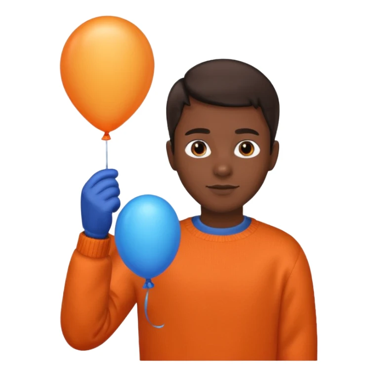 dark brown skin, orange sweater, hold blue balloon sticker