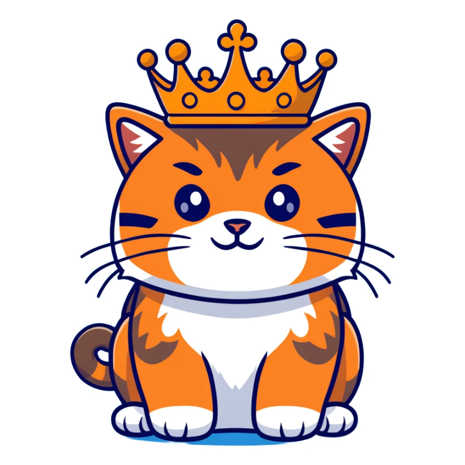 A cartoonish brown-orange Pallas's cat (Manul) with a crown sticker