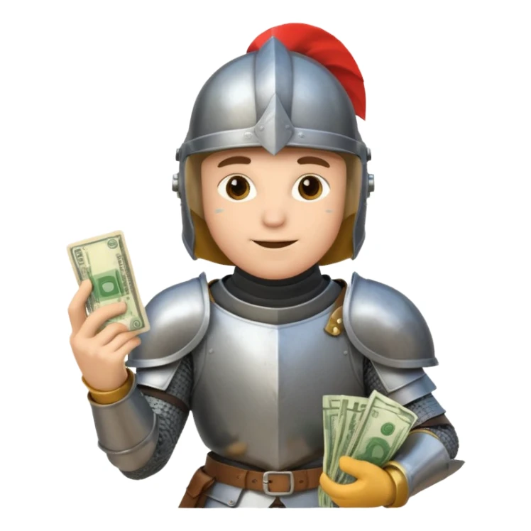 Knight with helmet holding phone and money neutral skin colour sticker