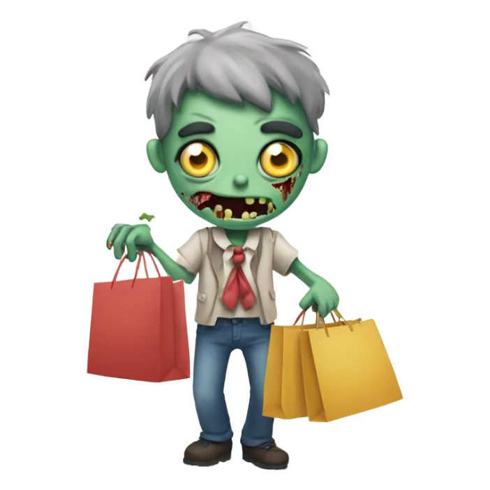 Zombie with shopping bags and a bow sticker