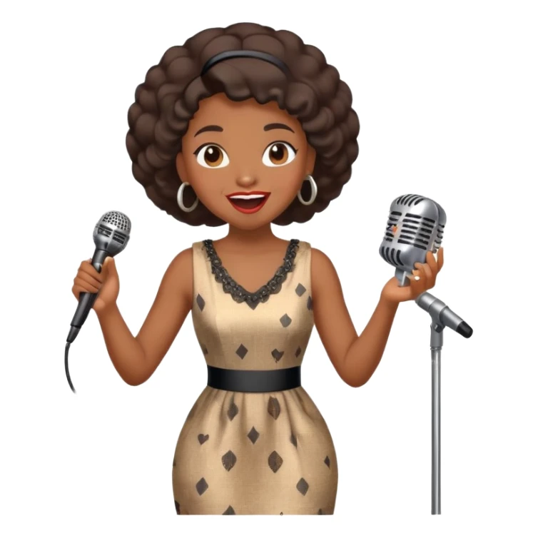 Black jazz singer girl, vintage dress, microphone, joyful expression sticker
