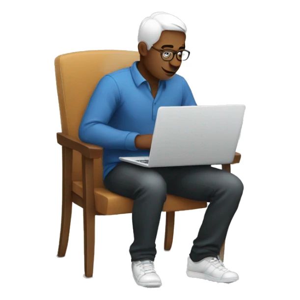 A man sit on  chair and use computer  sticker