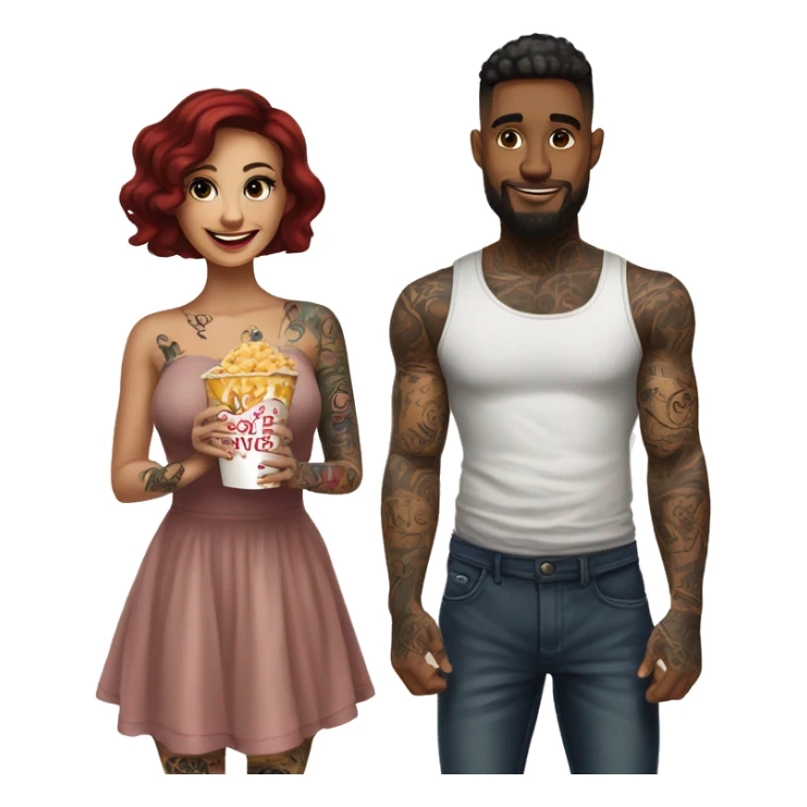 Romantic movie theater date for beautiful tattooed couple sticker