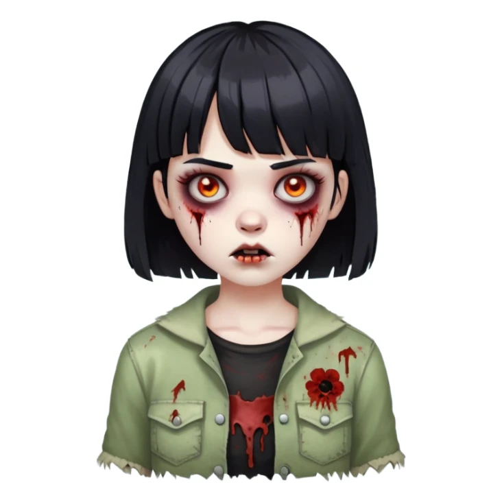 girl zombie with short black hair and bangs sticker