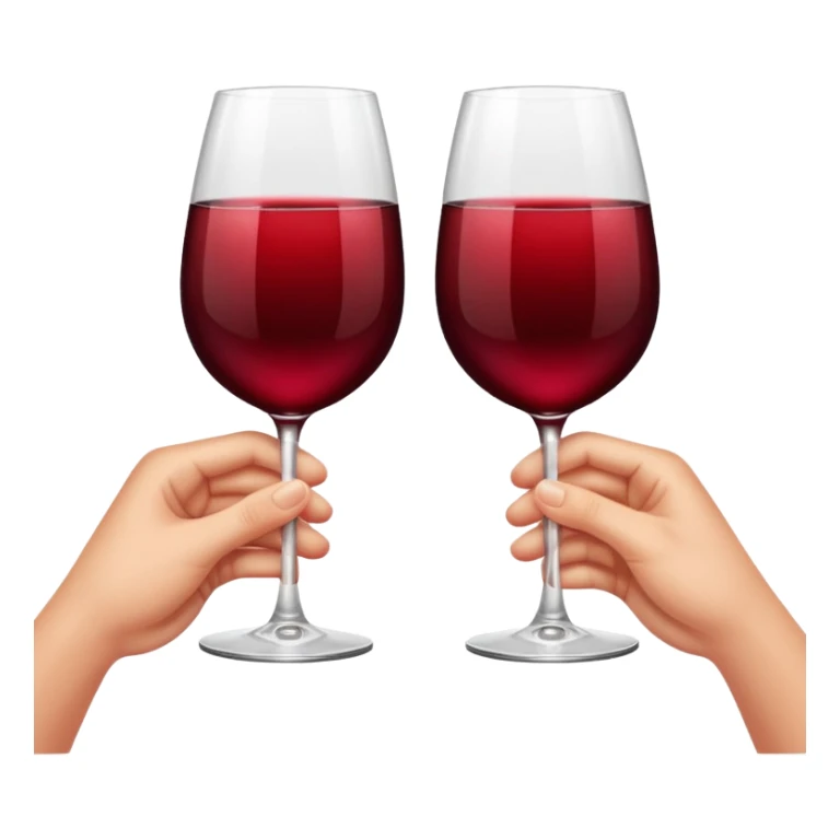 two glasses of red wine clinking in a toast, deep red color, smooth gradient, bright and glossy highlights, minimal details, celebratory pose
 sticker