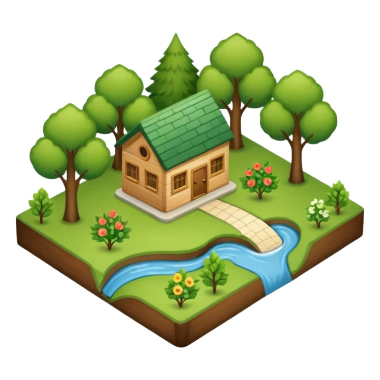 An icon featuring a local map, symbolizing local gardening. The design includes a different trees, and 1 tiny wooden house, representing the unique geography and culture of a specific area. Transparent background highlights the exploration of local history and environment. sticker
