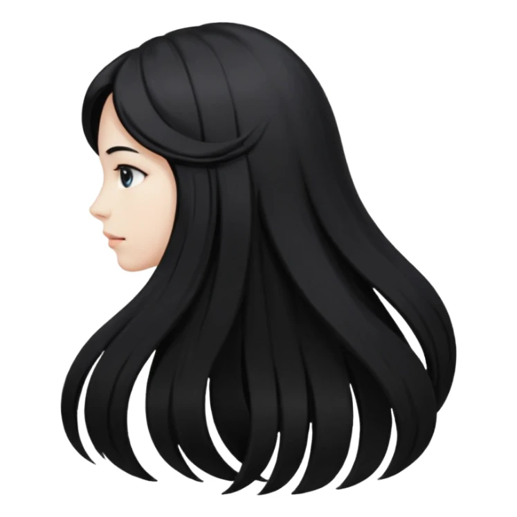 back of head, long flowing black hair sticker
