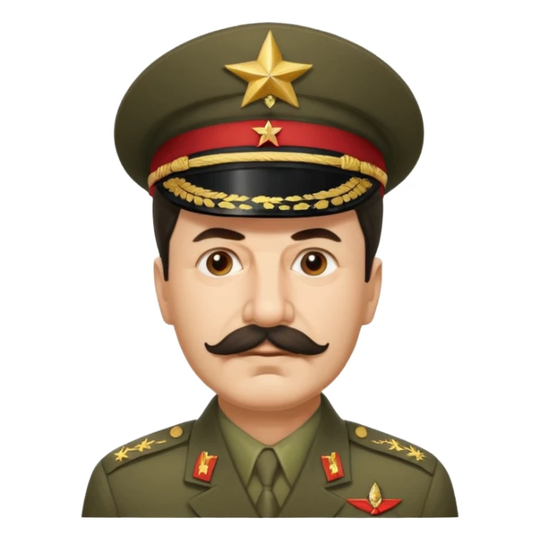 Joseph Stalin, simplified iconic style, no text, mustache, military cap sticker