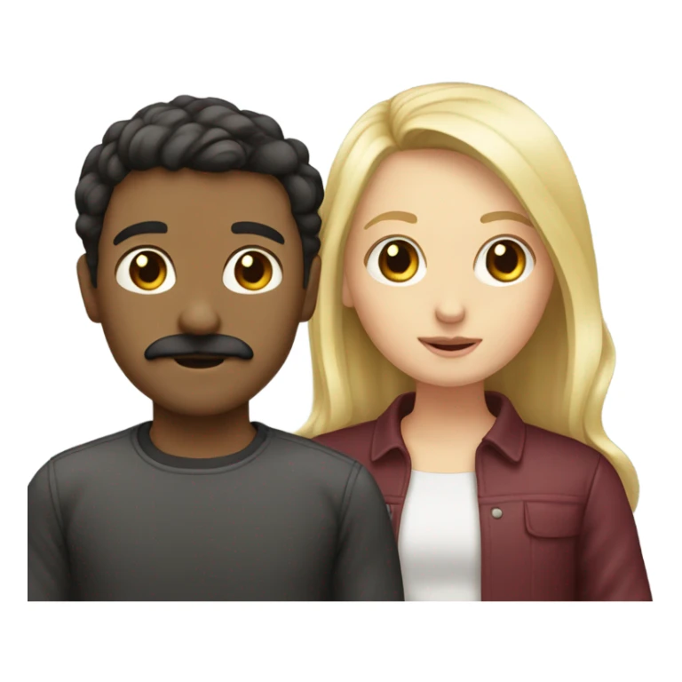 Blonde girl with dark brown haired boy with mustache sticker
