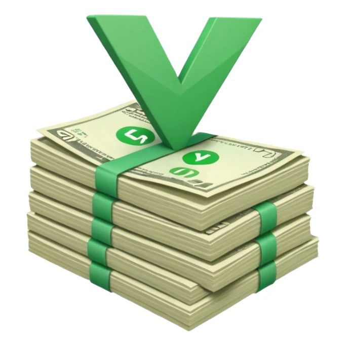 stack of bills facing up with green checkmark in the background sticker