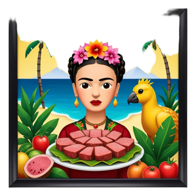 frida khalo style spam meat tropical art landscape  sticker