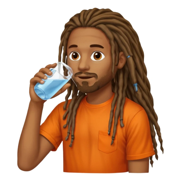 Brownskin man with long dreadlocks orange shirt drinking water sticker