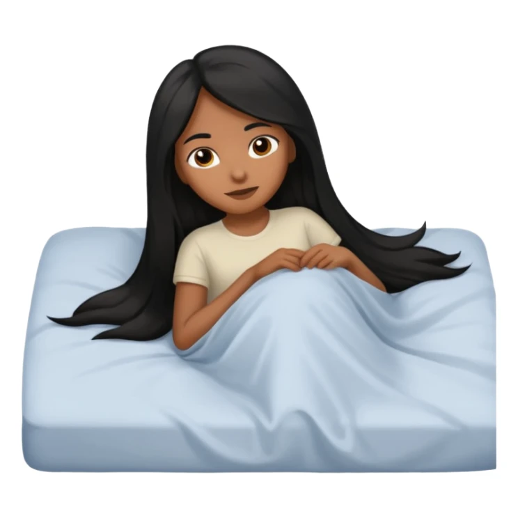 Piel morena, pelo largo  acostada en una cama sticker