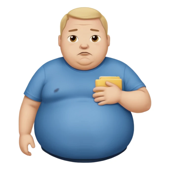 a cartoon fat man holding his stomach wearing t shirt, while looking confused? dont show nipples sticker