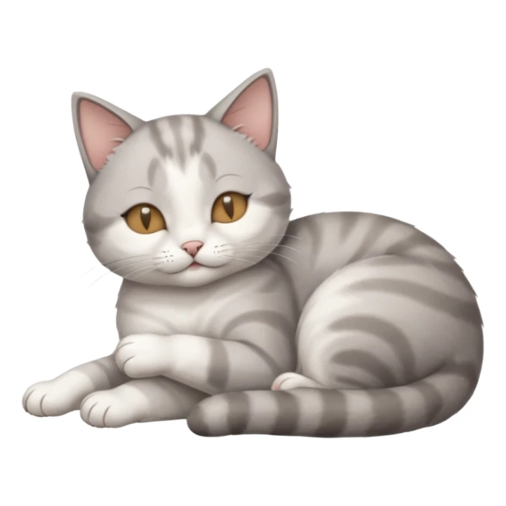 grey and white small cat with its eyes closed lying down with its paw holding up his head sticker