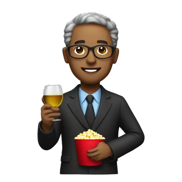 college professor with a wine glass and popcorn sticker