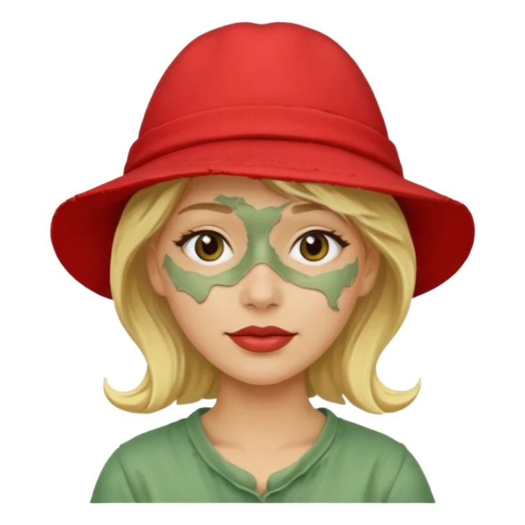 messy green clay mask and red tourist hat blond woman sticker