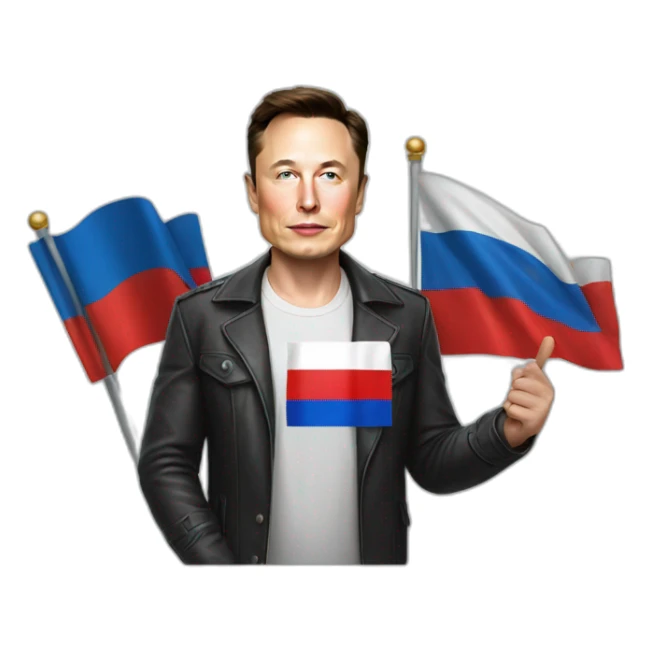 Elon Musk with a Russian flag in his hand sticker