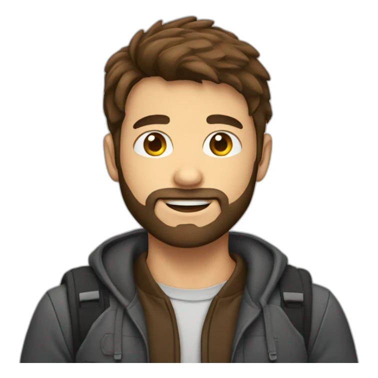 Boy with brown hair and beard and laptop sticker