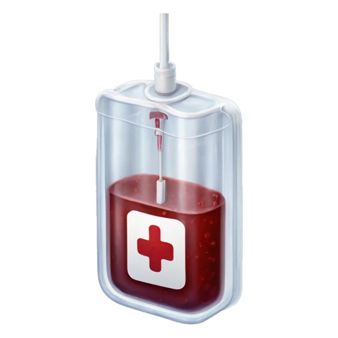 Rectangular transparent plastic iv bag filled with 500ml of blood hanging on an iv pole in an intensive care unit  sticker