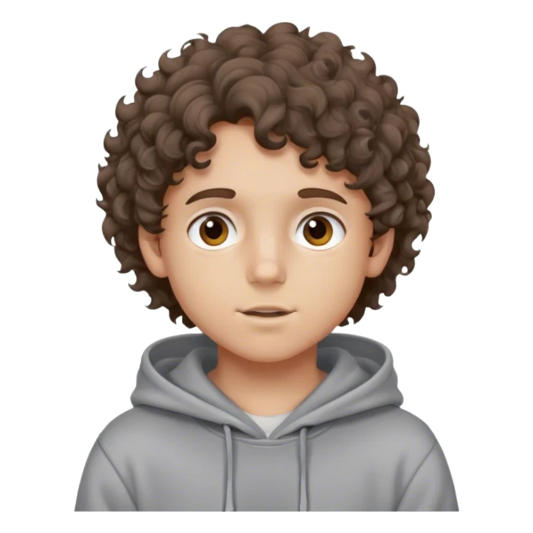 Pelo castaño rizado,niño sudadera gris sticker