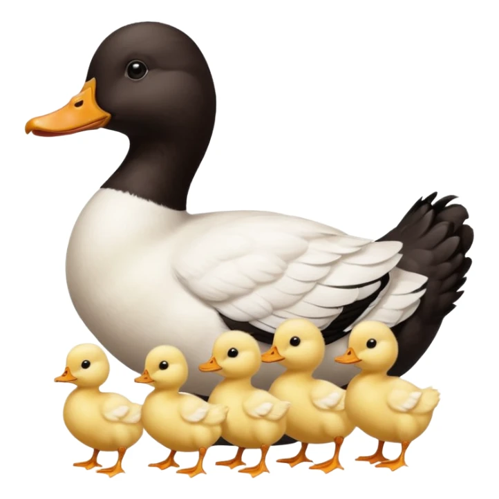 19 white pekin ducks and 1 black pekin duck with 14 small baby chickens sticker