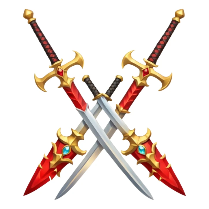 Golden fiery royal two crossed swrods with red gem and golden blade sticker