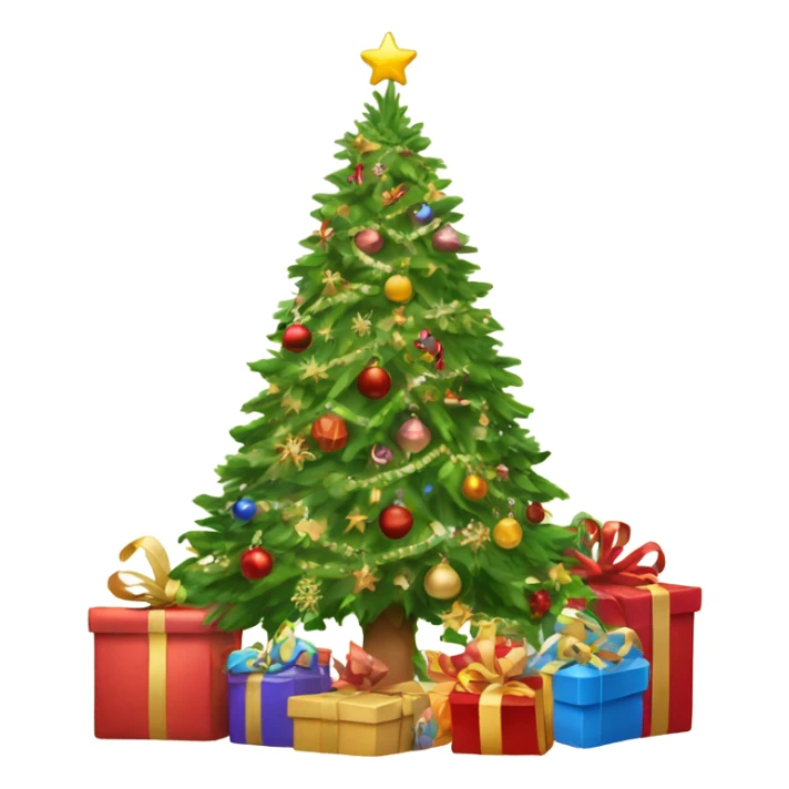 Beautifully decorated Christmas tree with Christmas presents around the base sticker