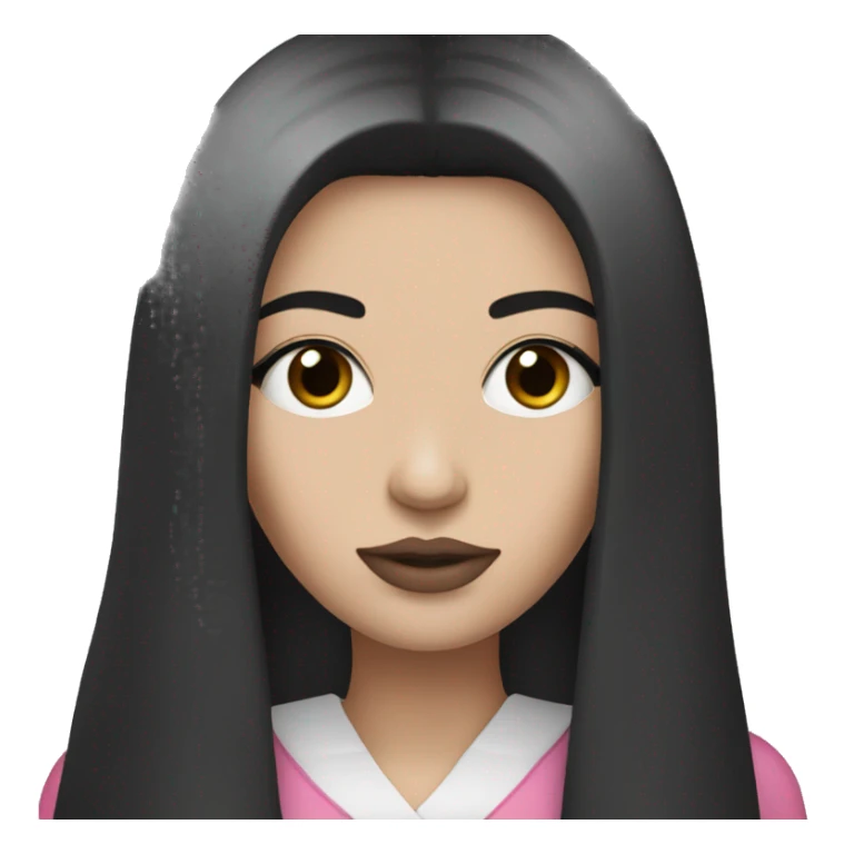 White girl with long straight black hair black eyes and pink lips sticker