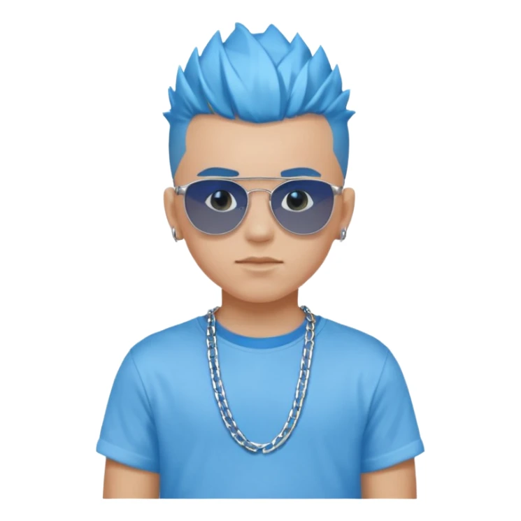 Blue Mohawk. Blue Eye. RoundSunglass. Teenage Boy. Light Blue Tshirt. Sleeve sticker