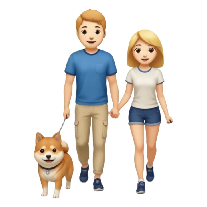 couple walking with a Shiba Inu dog sticker