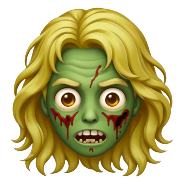 Make a zombie emoji with wavy hair and golden streaks. sticker
