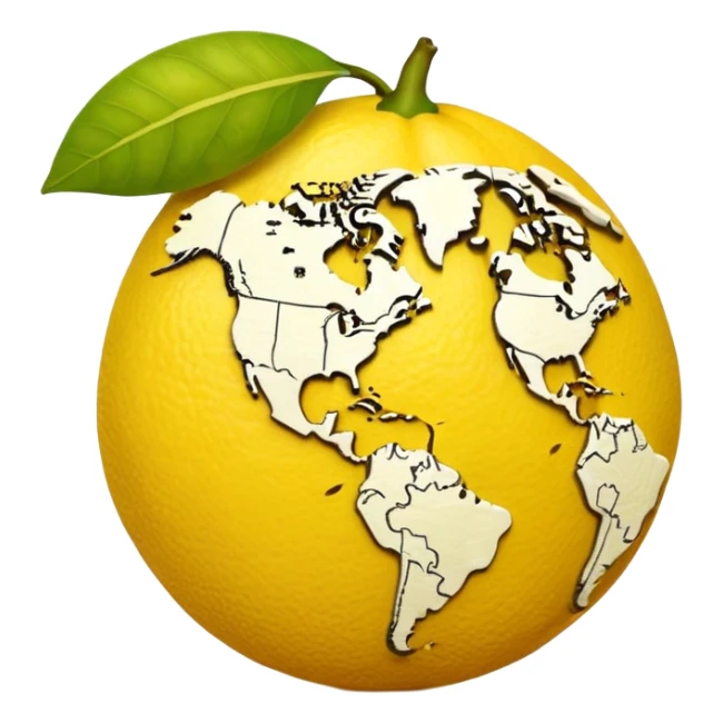 World map in the shape of a lemon sticker