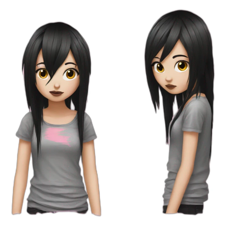 2007 emo girl with black hair and one pink strand grunge style sticker