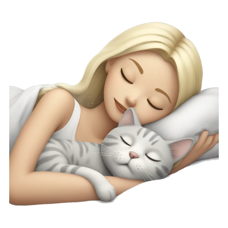 Blonde girl sleeping with grey and white small cat sticker