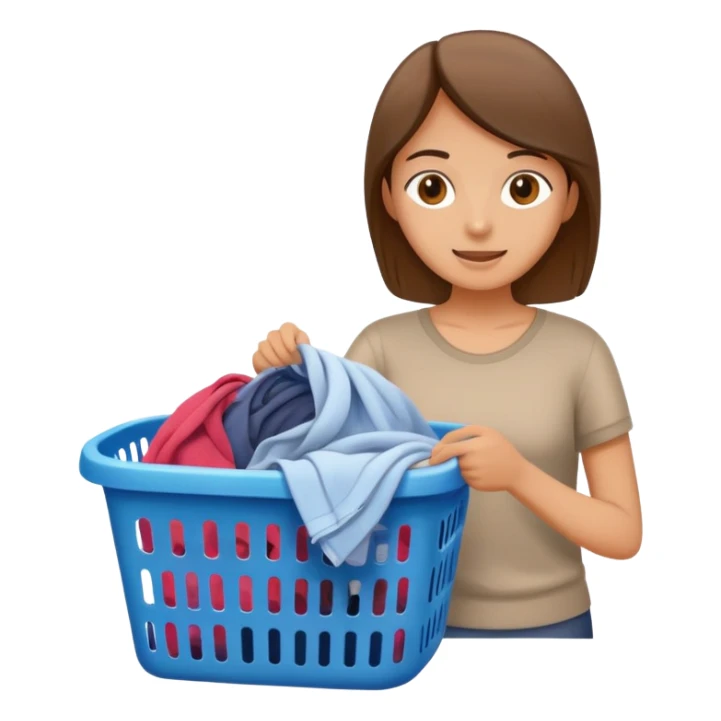 person putting dirty clothes in a laundry basket, simple and friendly sticker