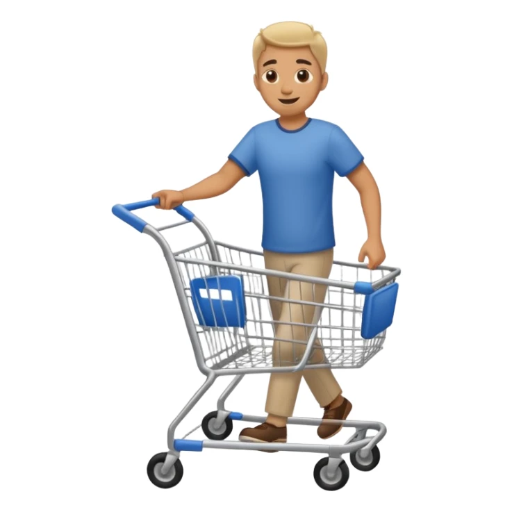 A happy man walking with an empty supermarket cart full body sticker