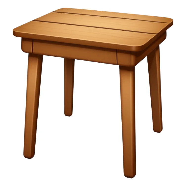 A flat, minimalistic, wooden table icon with four legs, viewed from the front, white background, no shadow, simple lines, high contrast, emoji design sticker