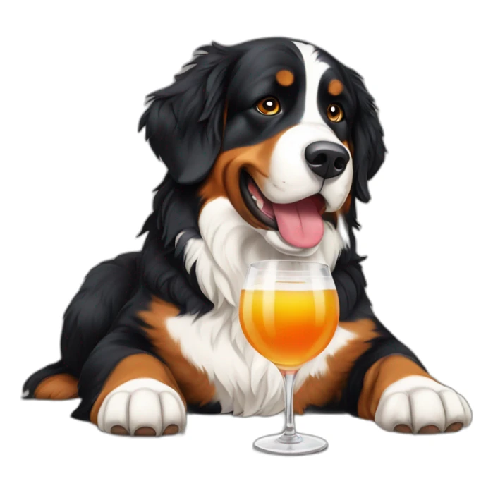 Bernese mountain dog drinnking aperitiv and eating sticker