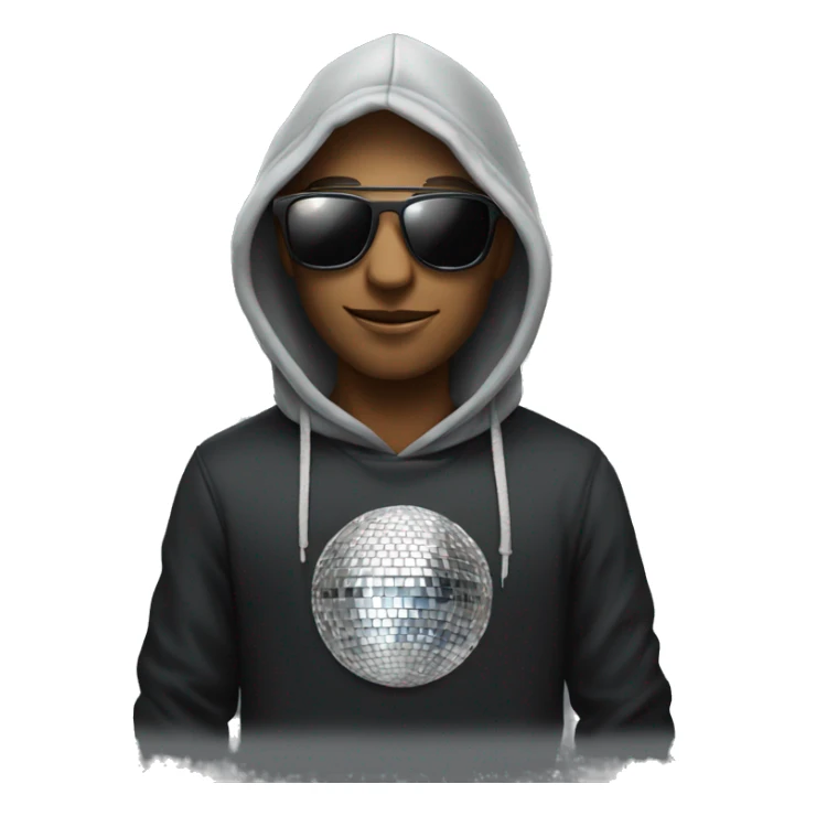 Silver Discoball with sunglasses and a Black hoodie   sticker